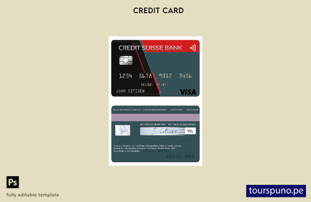 lista para imprimir plantilla de tarjeta visa de USA Credit Suisse Bank